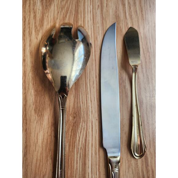 Hampton Silversmiths HSV149 Gold Electroplate Steak Knife Fork Spreader Lot - Picture 7 of 8